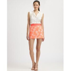 Milly Floral Ribbed Jacquard Mini Skirt, Melon